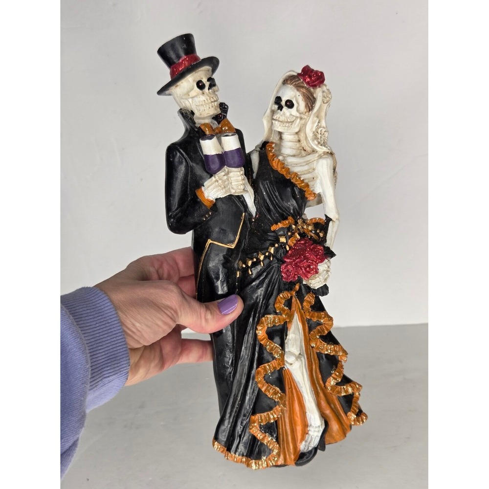 Halloween Skeleton Couple Gothic Decor Figurines Day Of The Dead Wedding Dress - Picture 7 of 8